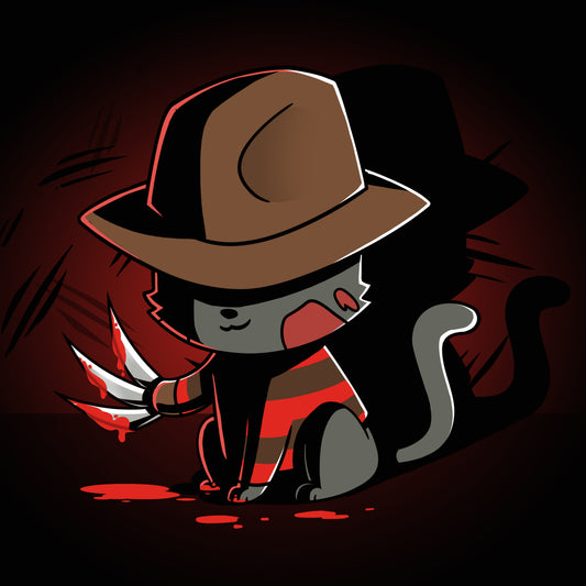 Premium Cotton T-shirt_TeeTurtle Nightmare Cat black t-shirt featuring a dark & dangerous cat dressed as a popular horror character