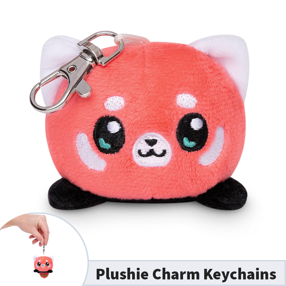 This portable TeeTurtle Red Panda Plushie Charm Keychain is equipped with a clip for easy attachment to your belongings.