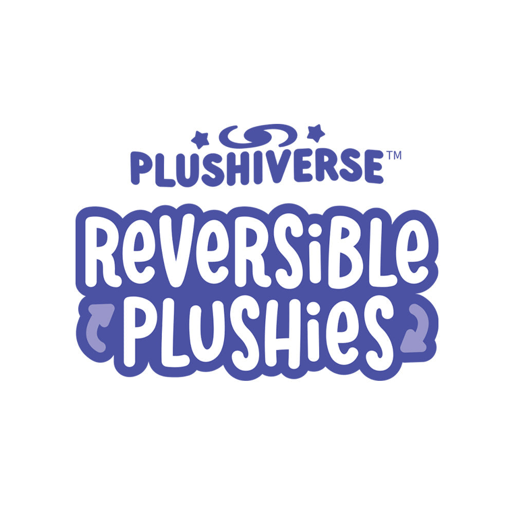 Logo of "TeeTurtle Plushiverse Sly Fox 4" Reversible Plushie" with a playful font and star motifs.