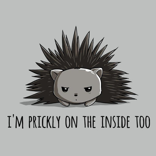 Premium Cotton T-shirt_TeeTurtle Prickly on the Inside silver gray t-shirt featuring a grey porcupine looking slightly annoyed with the text 