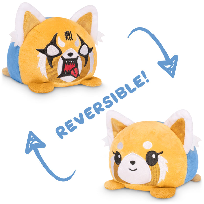 Two Reversible Aggretsuko Plushies featuring Sanrio designs.