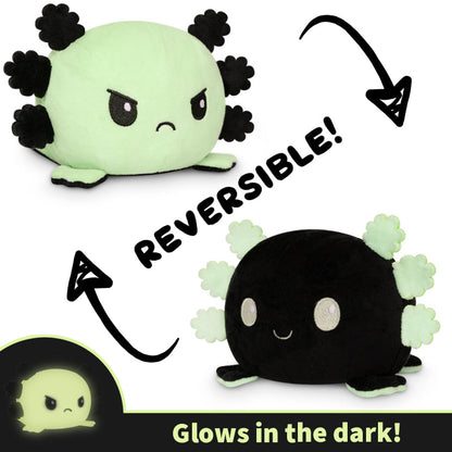 Reversible Axolotl TeeTurtle plushie glows in the dark.