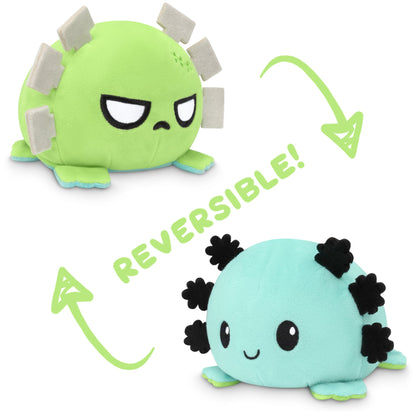 A Reversible Axolotl Plushie by TeeTurtle, in green and blue colors.