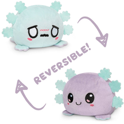 Two TeeTurtle reversible axolotl plushies perfect for expressing emotions.