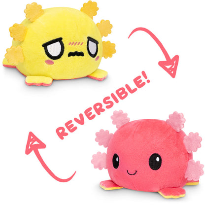 A TeeTurtle Reversible Axolotl Plushie toy in pink and yellow.