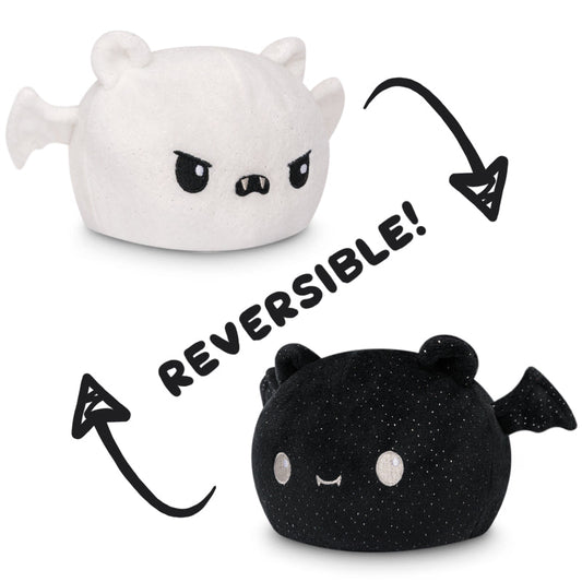 Two TeeTurtle Reversible Bat Plushies (White Sparkle + Black Sparkle) from TeeTurtle.