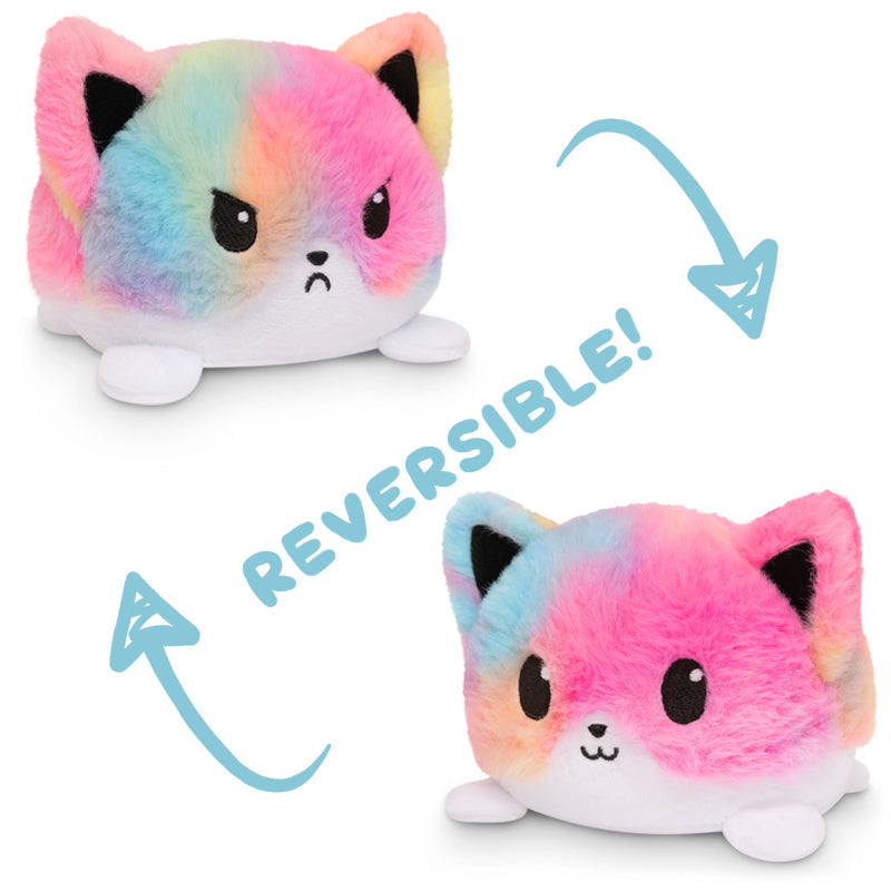 Two TeeTurtle Reversible Fox Plushies express emotions.