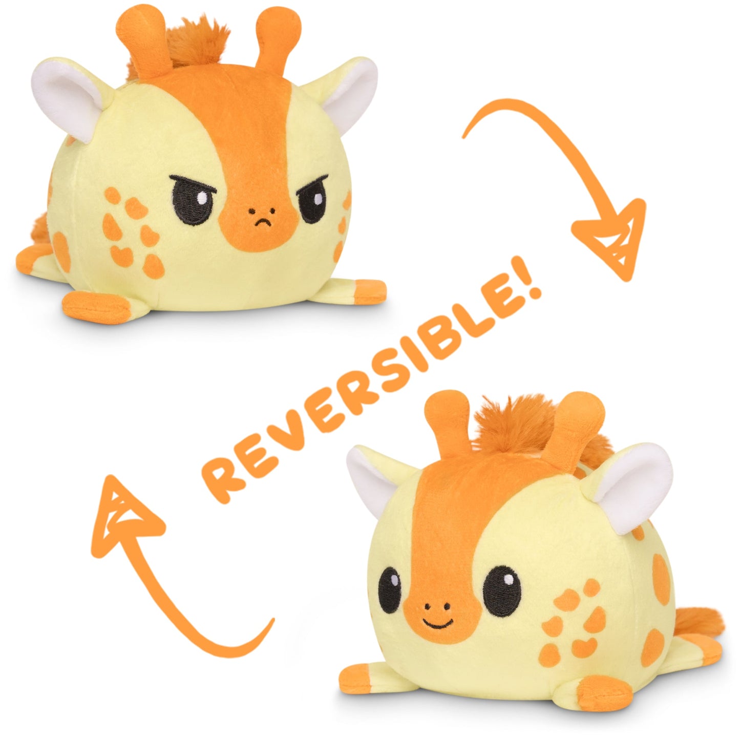 Two TeeTurtle Reversible Giraffe Plushies with TeeTurtle mood plush toys.