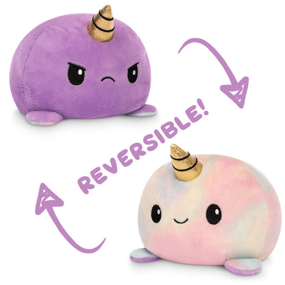 Two TeeTurtle Reversible Narwhal Plushies, also known as mood plushies.