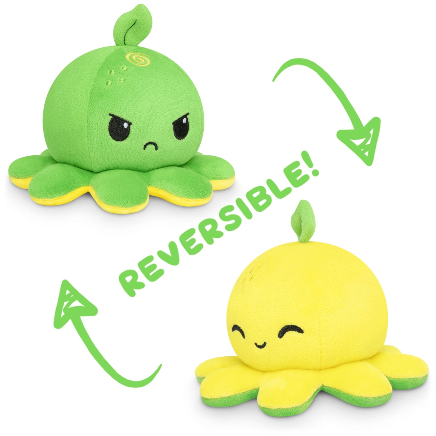 Two TeeTurtle Reversible Octopus Plushie toys.