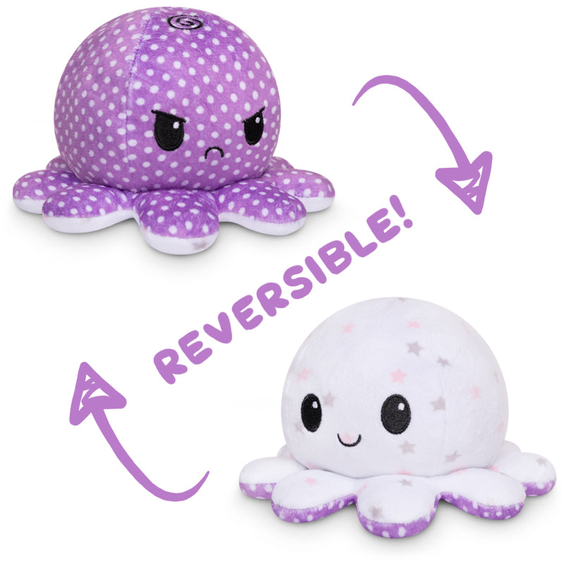 Two TeeTurtle Reversible Octopus Plushie toys.