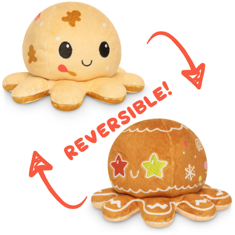 Two TeeTurtle TikTok-famous Reversible Octopus Plushie toys.