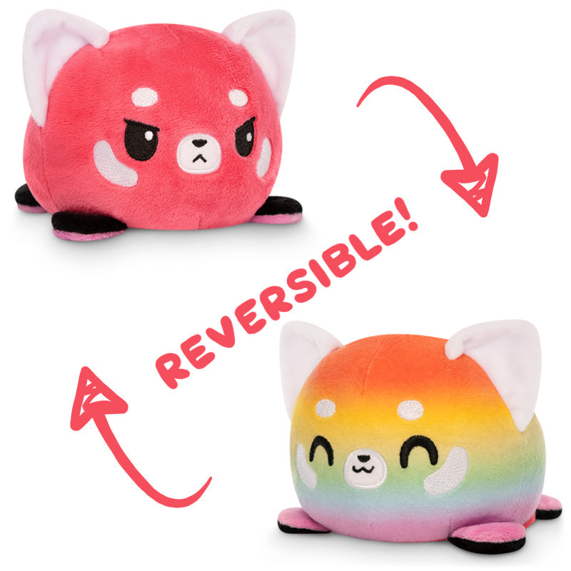 Two TeeTurtle Reversible Red Panda Plushies (Red + Rainbow)