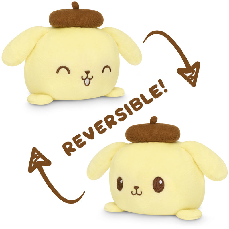 Two Sanrio Reversible Pompompurin Plushies with reversible designs.