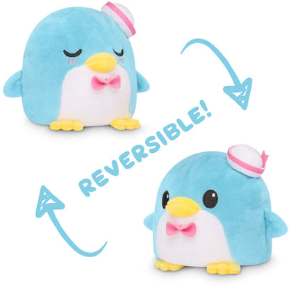 Sanrio's TeeTurtle Reversible Tuxedo Sam Plushie features two adorable blue penguins, Tuxedo Sam and TeeTurtle.