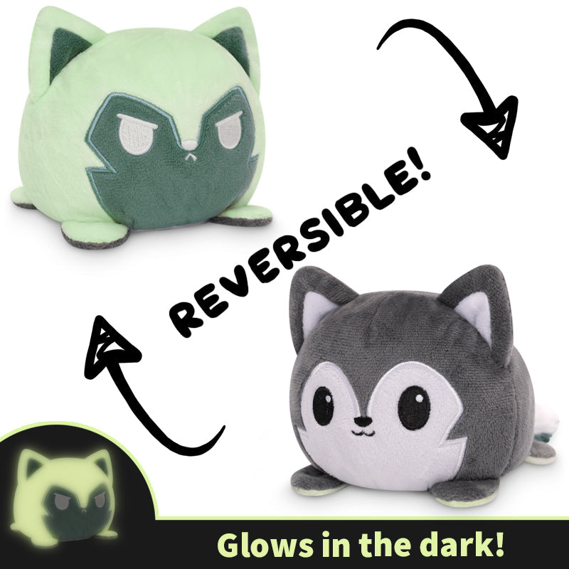 Reversible TeeTurtle Wolf Plushie glows in the dark.