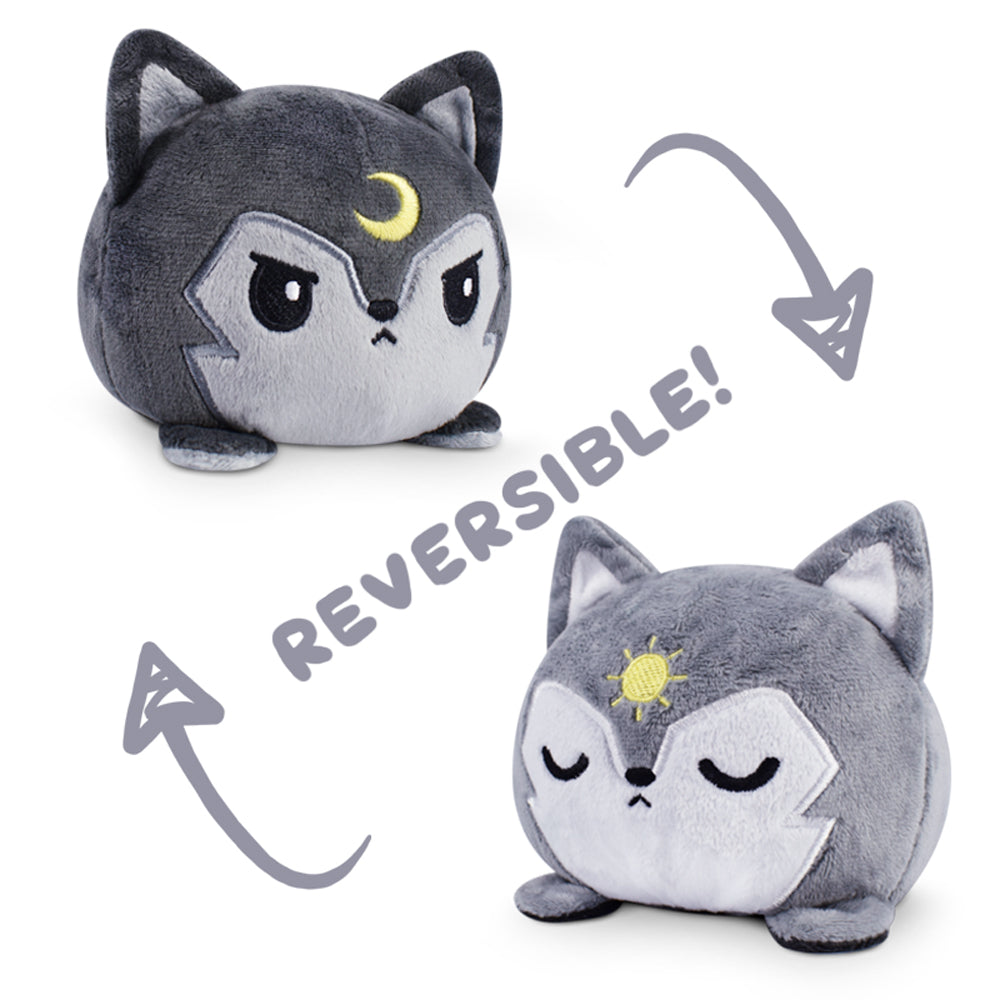 Two TeeTurtle Reversible Wolf Plushies (Moon + Sun), perfect as mood plushies.