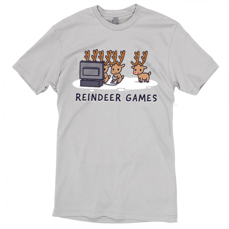 Premium Cotton T-shirt_TeeTurtle Reindeer Games silver gray t-shirt featuring Christmas reindeer playing video games