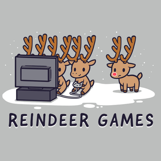 Premium Cotton T-shirt_TeeTurtle Reindeer Games silver gray t-shirt featuring Christmas reindeer playing video games