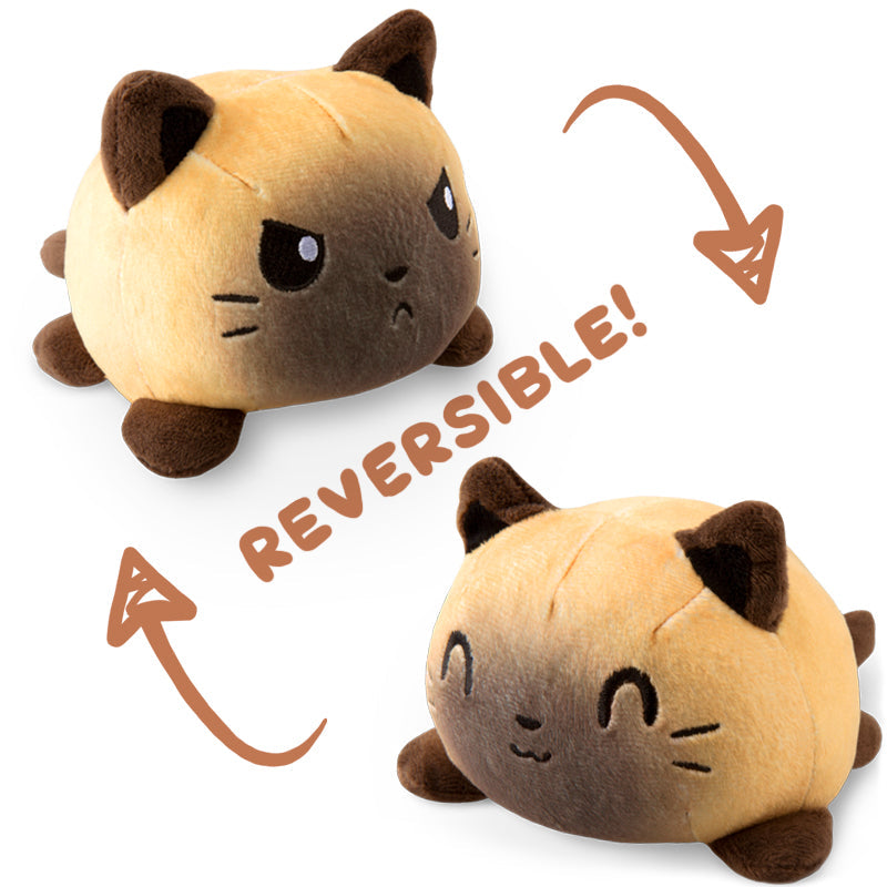 Two TeeTurtle Reversible Cat Plushies express emotions with reversible cat plushies.