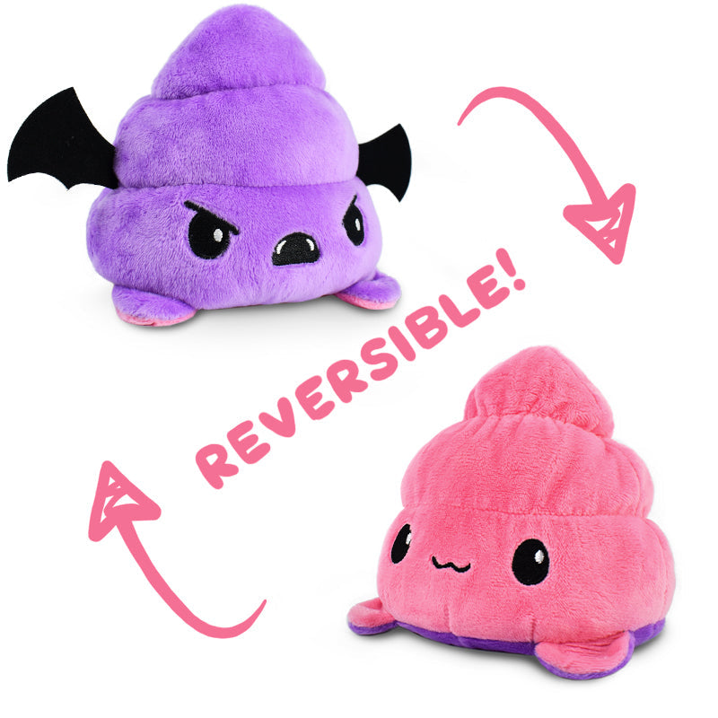 Two Reversible Spookie Dookie Plushies that express emotions from TeeTurtle.