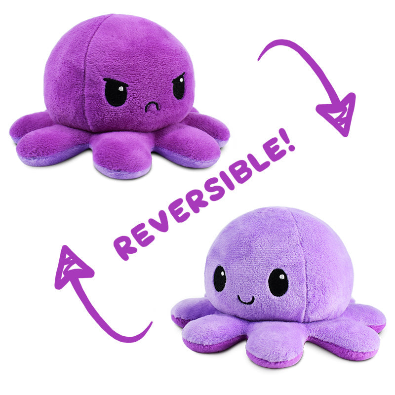 Two reversible purple Reversible Octopus Plushies by TeeTurtle.