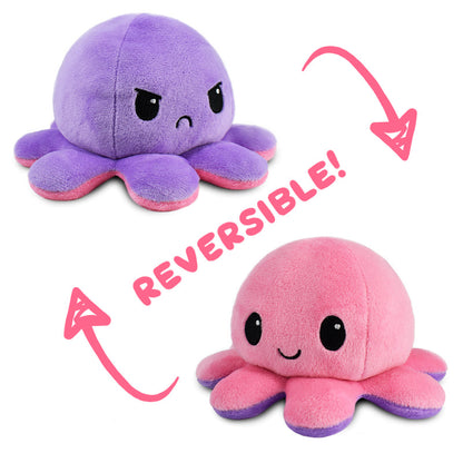 Two expressive TeeTurtle Reversible Octopus Plushies.