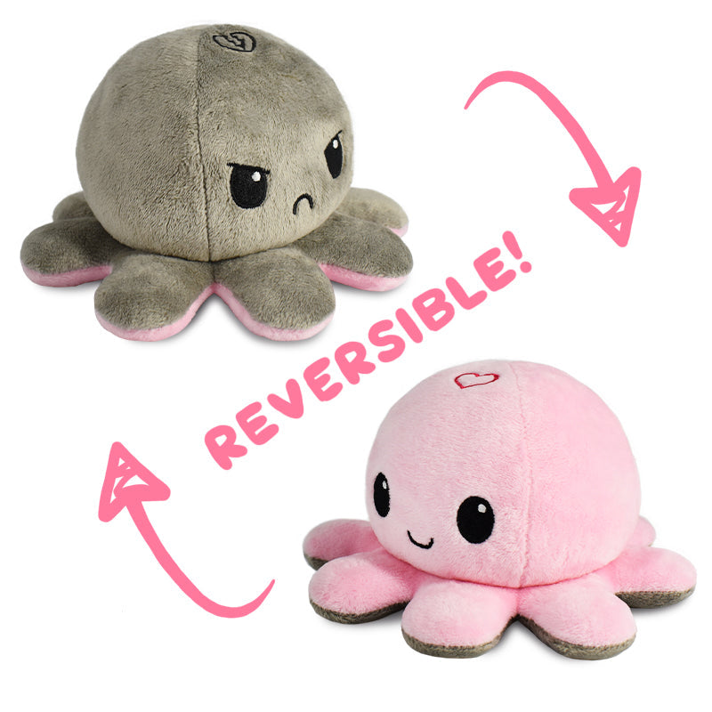 Two TeeTurtle Reversible Octopus Plushies stuffed animals.