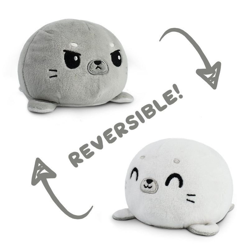 Two TeeTurtle Reversible Seal Plushies.