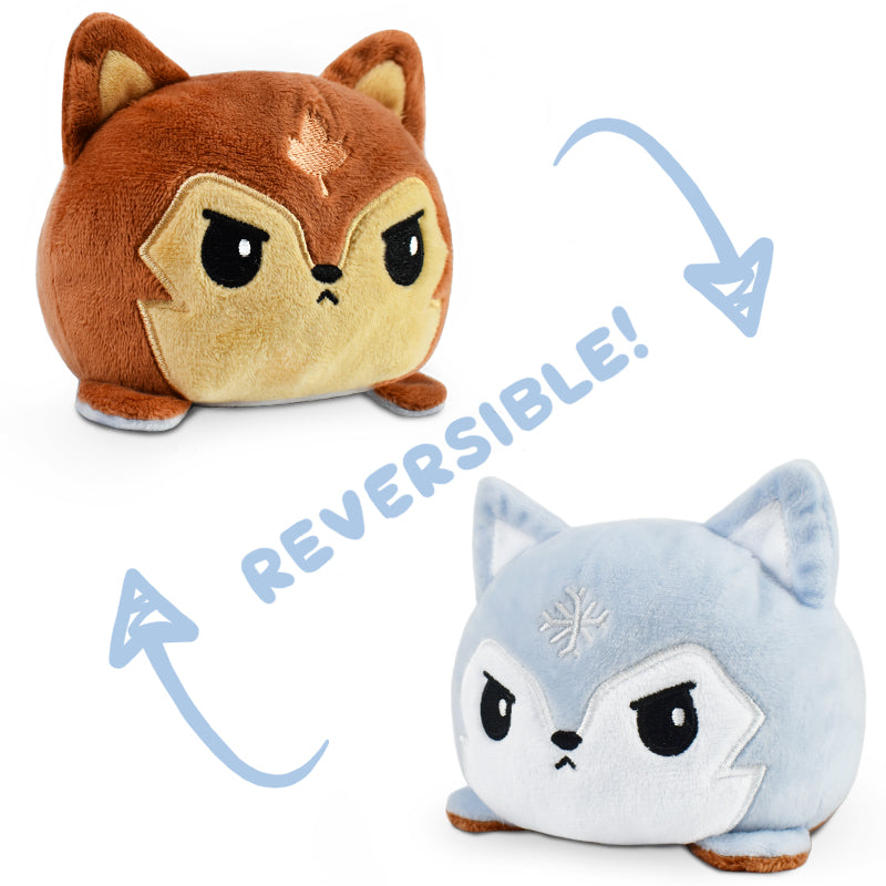 Two TeeTurtle Reversible Wolf Plushies.