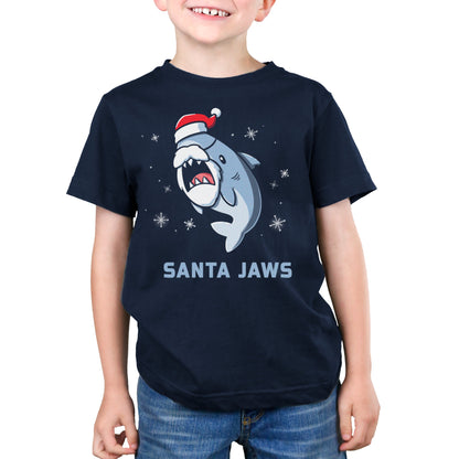 Premium Cotton T-shirt_TeeTurtle Santa Jaws navy blue t-shirt featuring a Christmas shark dressed up as Santa