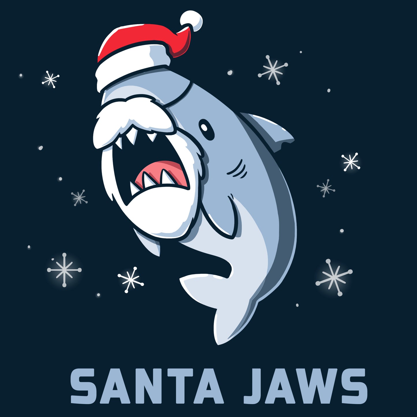 Premium Cotton T-shirt_TeeTurtle Santa Jaws navy blue t-shirt featuring a Christmas shark dressed up as Santa