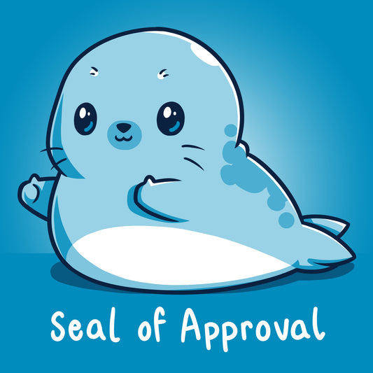 Premium Cotton T-shirt_TeeTurtle Seal of Approval cobalt blue t-shirt featuring a seal with a thumbs-up gesture.
