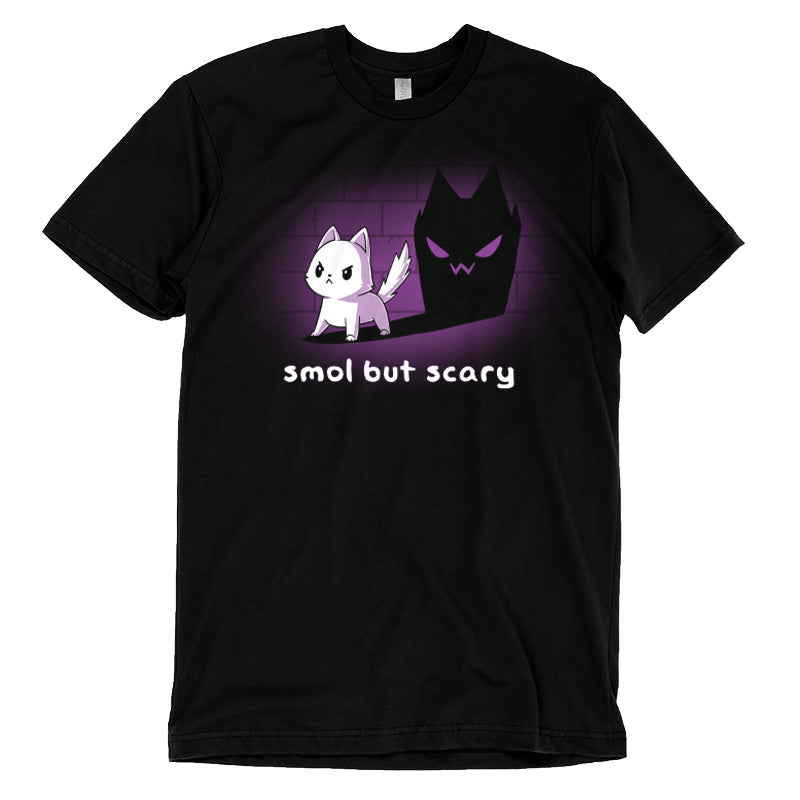 Premium Cotton T-shirt_TeeTurtle Smol but Scary black t-shirt featuring a fierce cat casting a spooky shadow