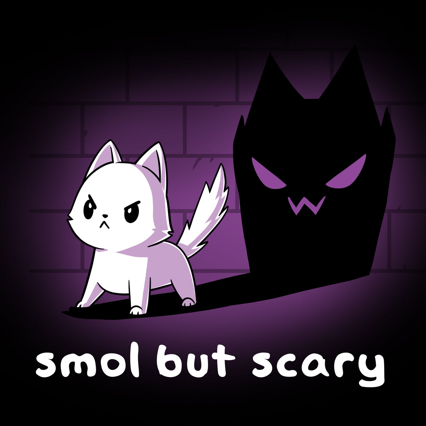 Premium Cotton T-shirt_TeeTurtle Smol but Scary black t-shirt featuring a fierce cat casting a spooky shadow