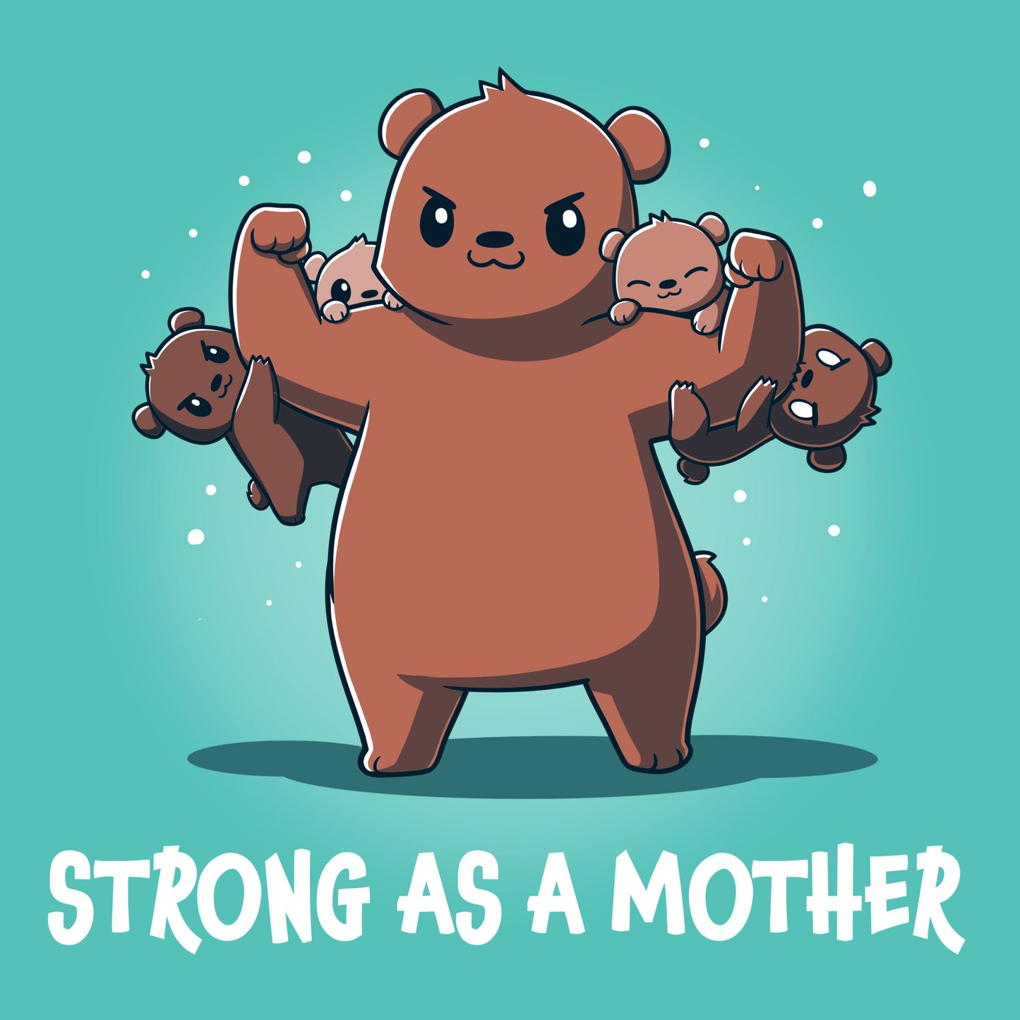 Premium Cotton T-shirt_TeeTurtle Strong as a Mother caribbean blue t-shirt featuring a strong bear lifting four smaller bears with the caption "Strong as a Mother."