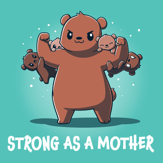 Premium Cotton T-shirt_TeeTurtle Strong as a Mother caribbean blue t-shirt featuring a strong bear lifting four smaller bears with the caption 