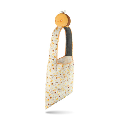 A yellow Honeycomb Bee Plushie Tote Bag on a white background. (Brand Name: TeeTurtle)