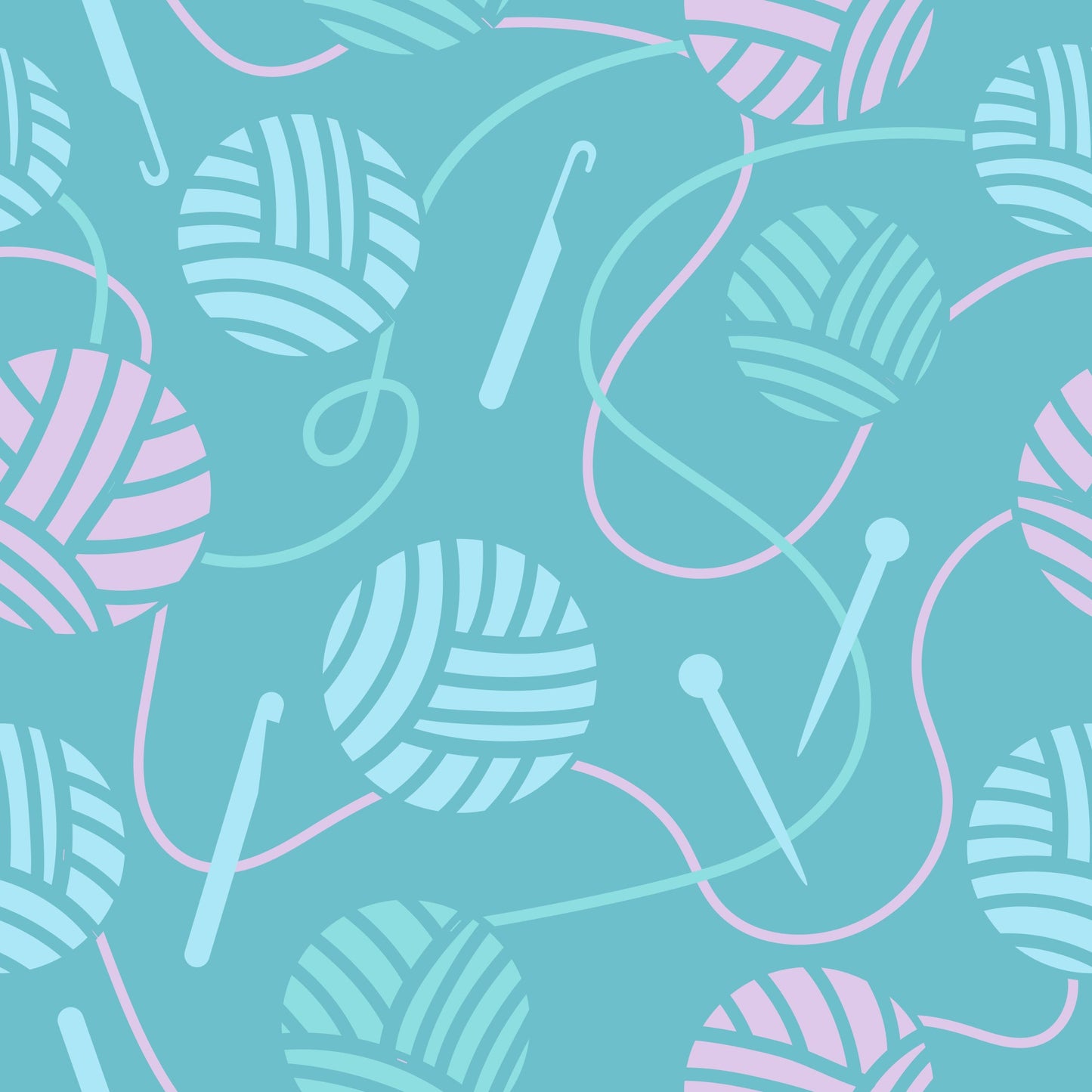 A seamless pattern featuring knitting balls and knitting needles, perfect for creating a Crafting Cat Plushie Tote Bag by TeeTurtle.