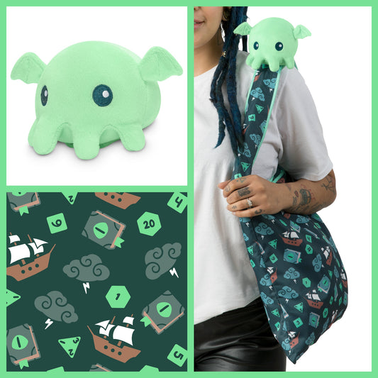 Tabletop Cthulhu plushie tote bag by TeeTurtle.