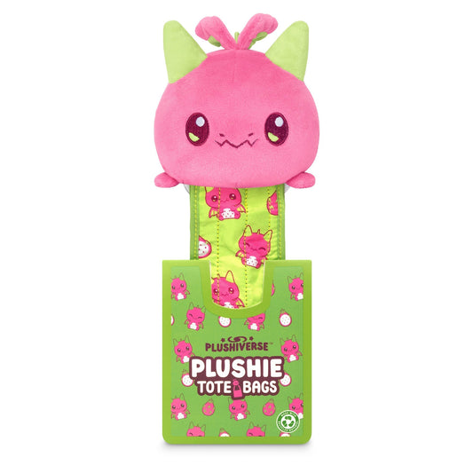 A Plushiverse Dragon Fruit Plushie Tote Bag with green eyes perfect for plushie collectors by TeeTurtle.