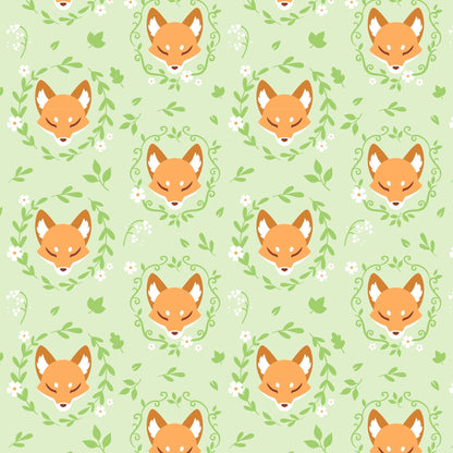 TeeTurtle Plushiverse Floral Fox Plushie Tote Bag on a green background.