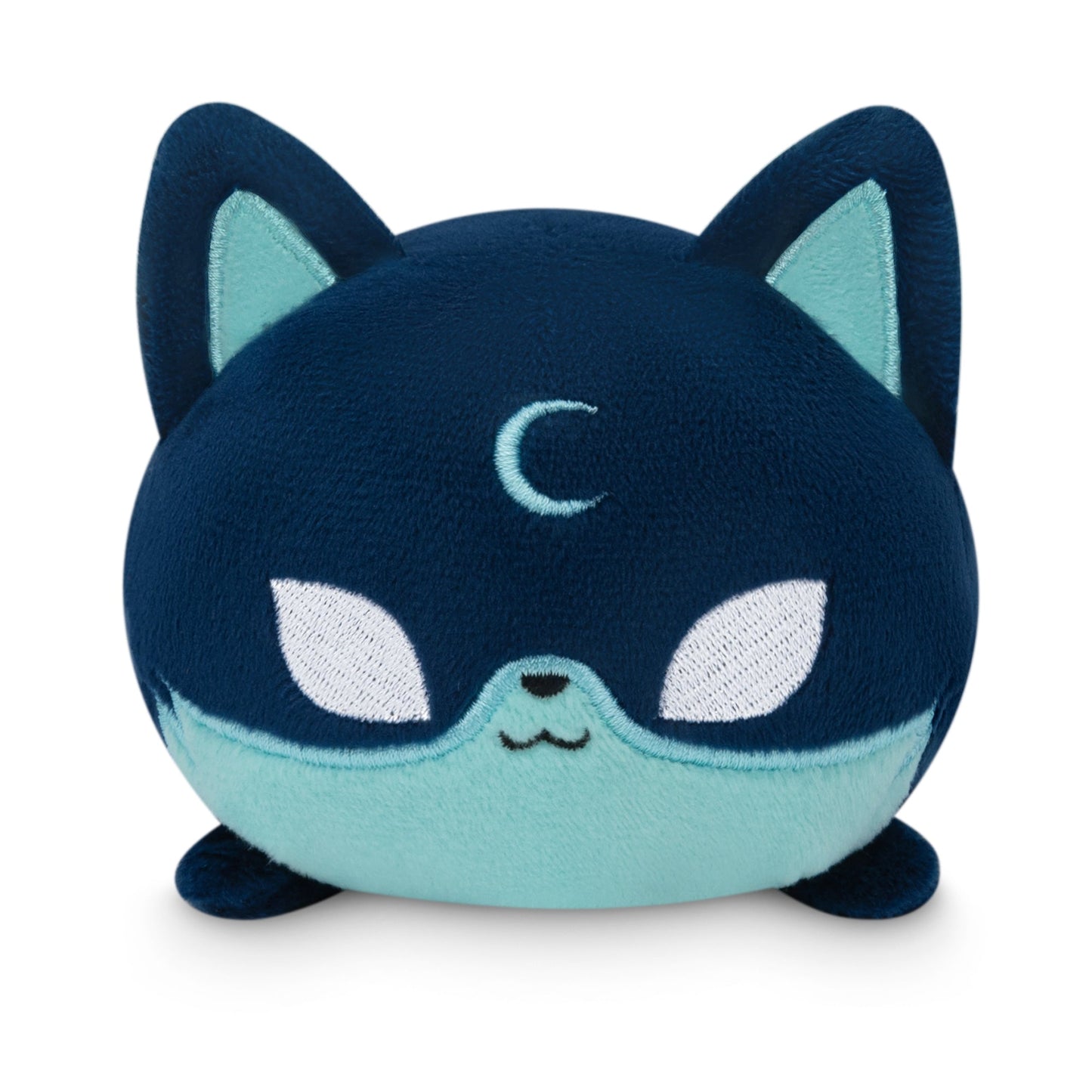 A TeeTurtle Celestial Fox Plushie Tote Bag with blue eyes and a crescent moon.