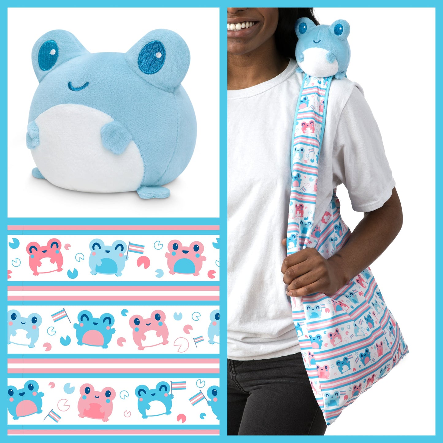 TeeTurtle Transgender Pride Frog Plushie Tote Bag.