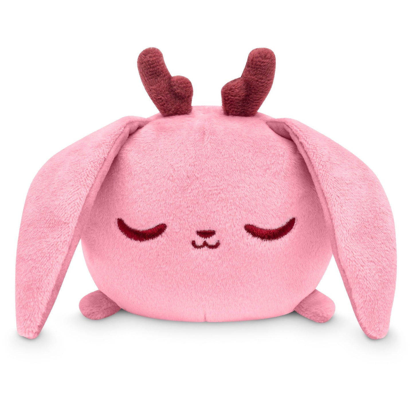 A Plushiverse Fearsome Jackalope plushie from the TeeTurtle plushies Myths & Cryptids collection, with closed eyes and long floppy ears, sitting against a white background.