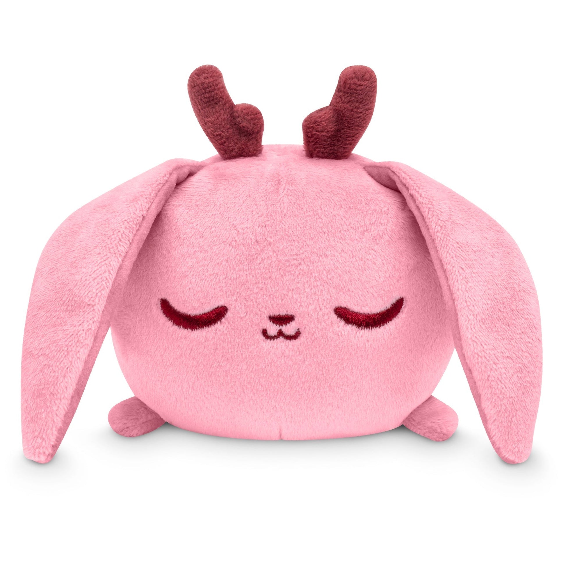 A Plushiverse Fearsome Jackalope plushie from the TeeTurtle plushies Myths & Cryptids collection, with closed eyes and long floppy ears, sitting against a white background.