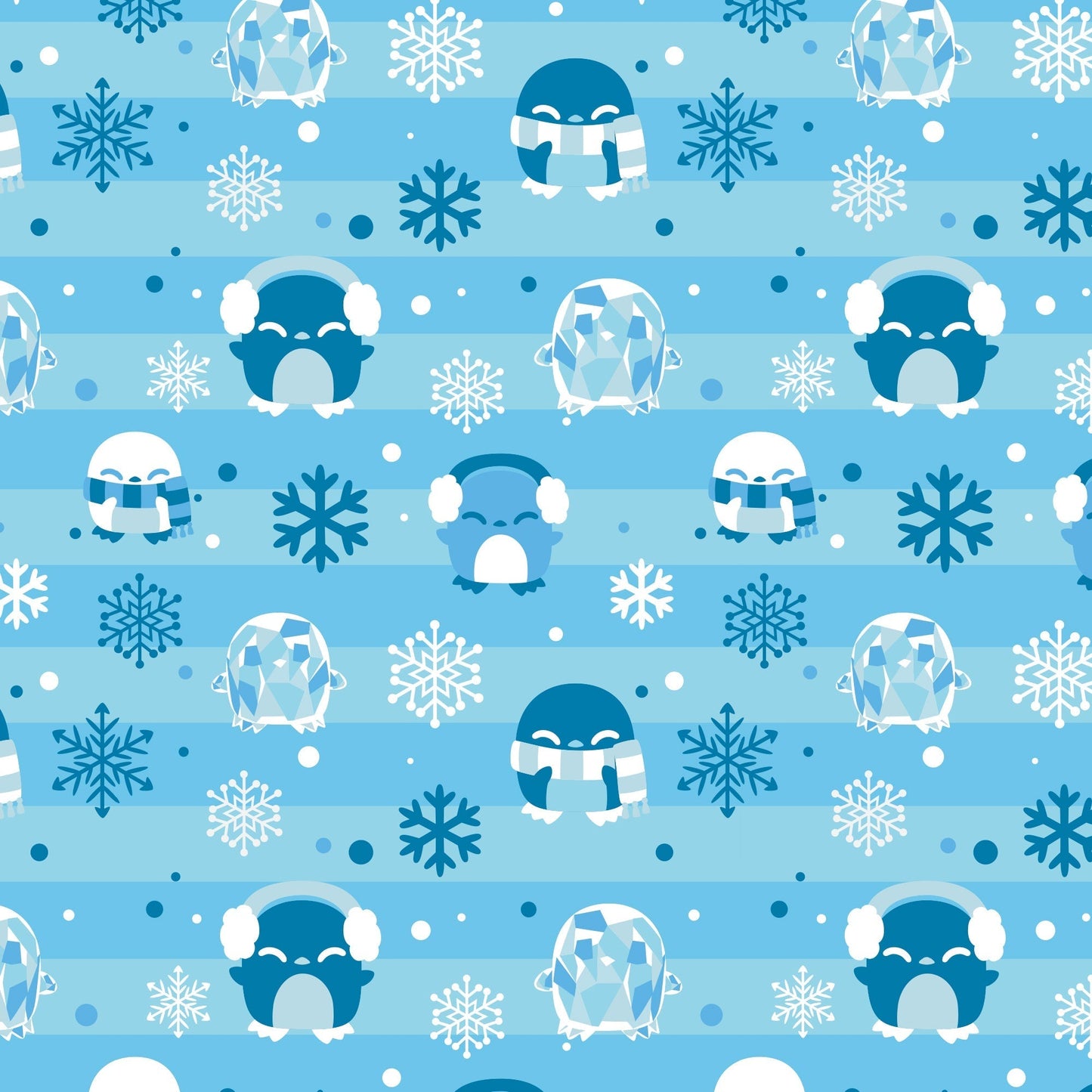 A Plushiverse Snowy Penguin Plushie Tote Bag with penguins and snowflakes on it, made by TeeTurtle.