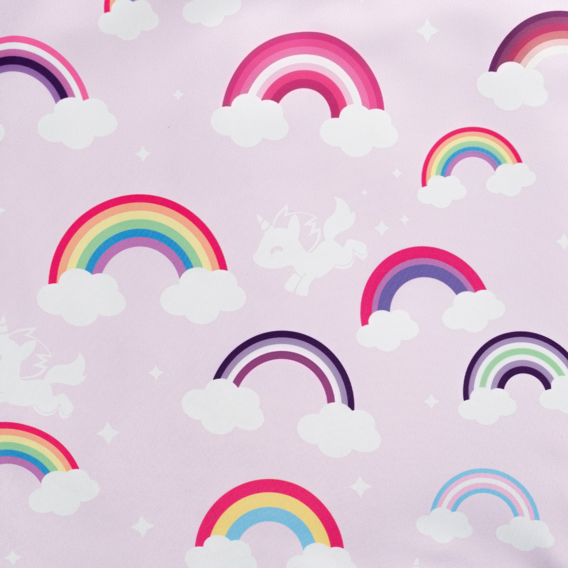 A Pride Rainbows Unicorn Plushie Tote Bag with rainbows, clouds, and unicorns by TeeTurtle.