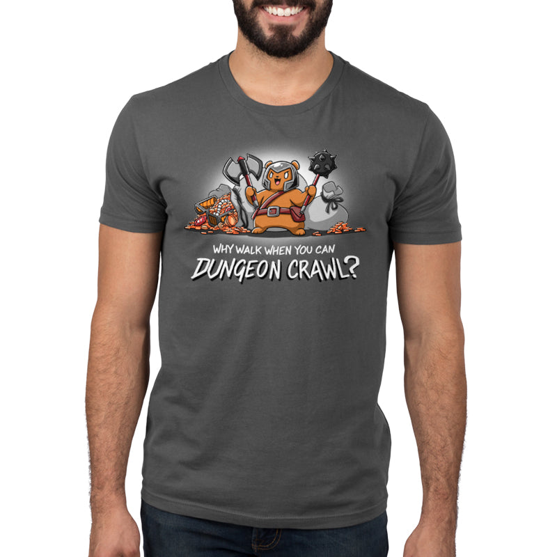 Premium Cotton T-shirt_TeeTurtle charcoal gray Dungeon Crawl Premium Cotton T-shirt featuring a bear warrior surrounded by dungeon loot.