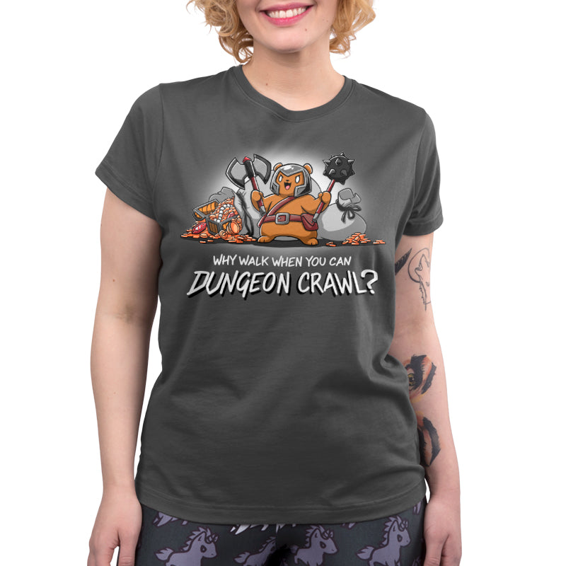 Premium Cotton T-shirt_TeeTurtle charcoal gray Dungeon Crawl Premium Cotton T-shirt featuring a bear warrior surrounded by dungeon loot.